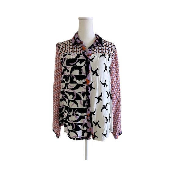 Maeve by Anthropologie Tops - Maeve Anthropologie Alida Contrast Buttondown Shirt SZL Birds Mixed Pattern